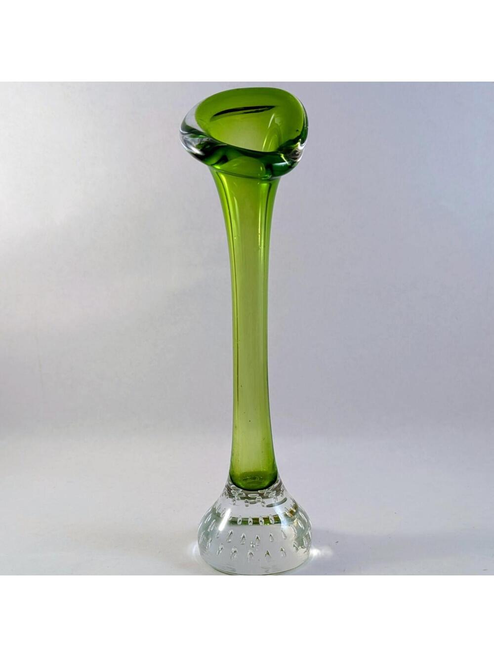 Vintage Aseda Glasbruk Green Swedish Glass Bone Vase 1960s